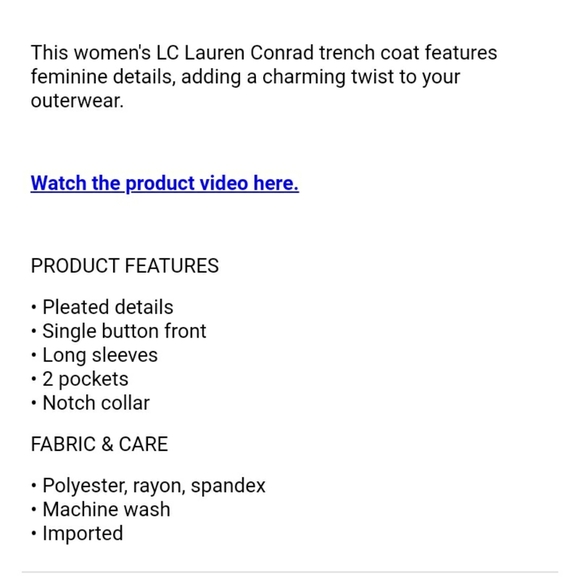 NWOT LC Lauren Conrad Bow Sleeve Trench Coat Brown - Picture 6 of 7